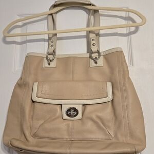 Coach Beige and Cream Leather Tote